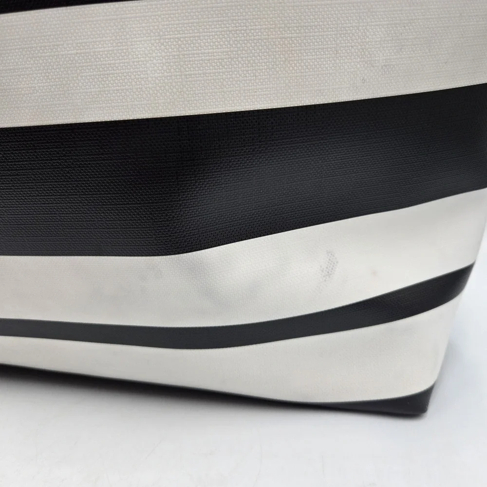 Coach Black & White Stripe Coated Canvas Shoulder Tote Large Bag 30511 Satin Int